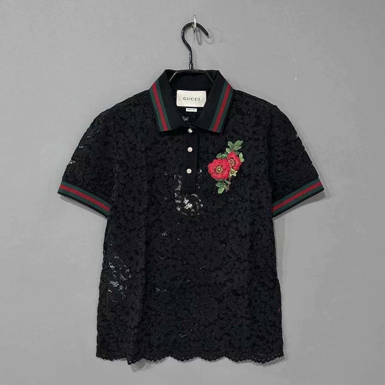 Gucci Short Sleeve Lace Polo Shirt- DMC