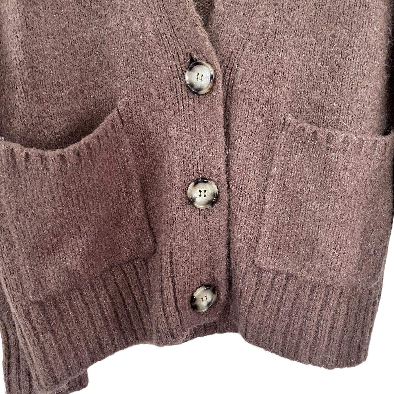 Zara Zara Brown Knit V-Neck Button Front Cardigan Sweater Size S / US 4 / IT 40 - 2 Thumbnail