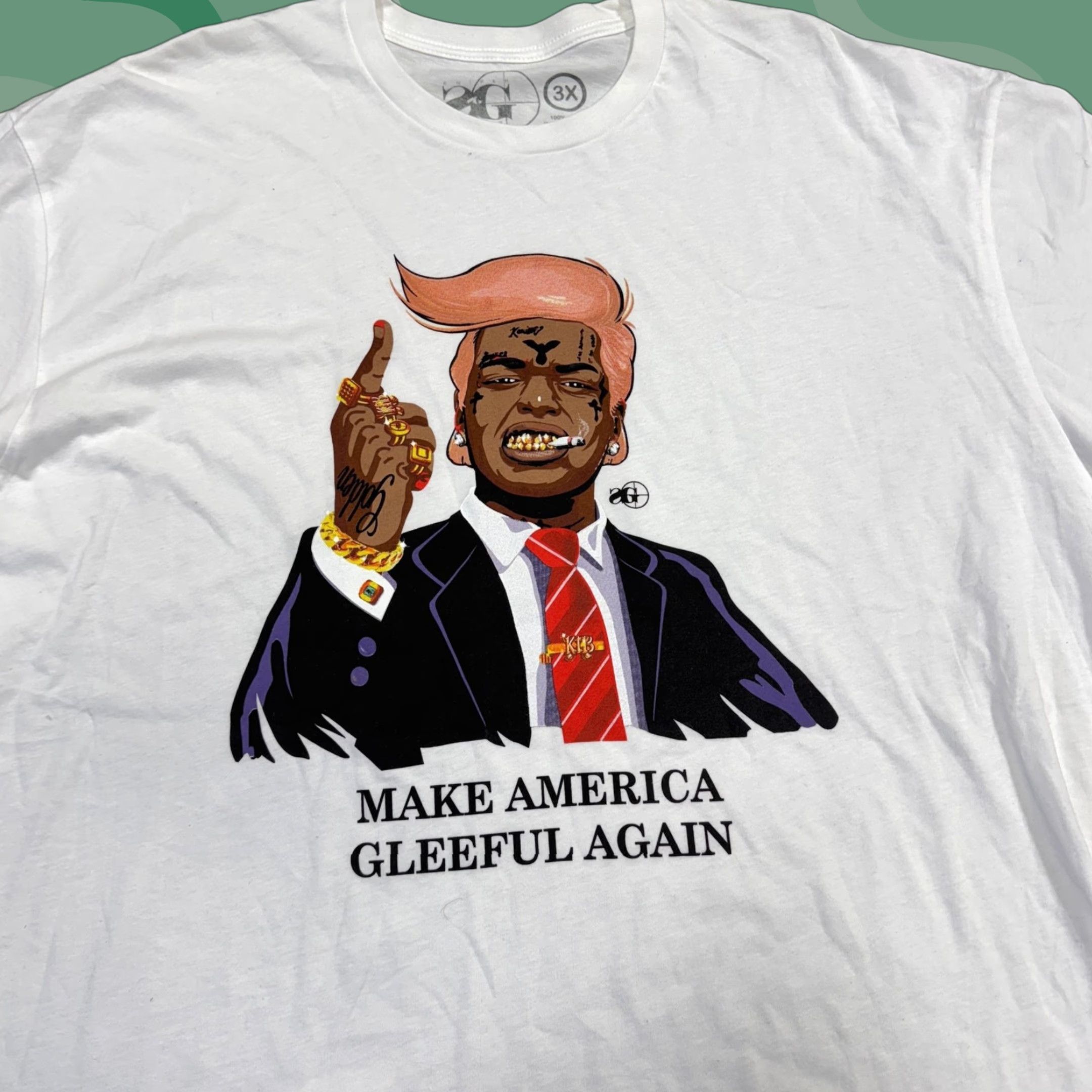 Vintage VINTAGE Sniper Gang Apparel Shirt Mens 3XL White Make America Gleeful Again Graphic Tee Size US XXL / EU 58 / 5 - 1 Thumbnail