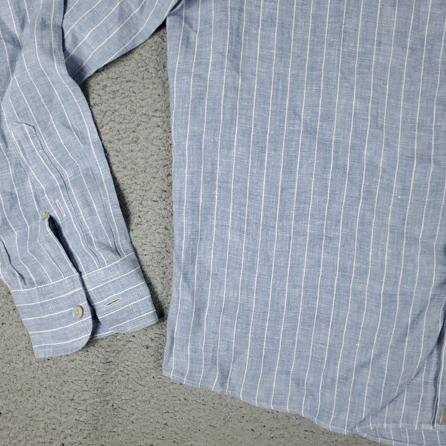 UNTUCKit UNTUCKit Shirt Mens Large Blue Striped Linen Button-Up Long Sleeve Casual Business Formal Wear - Mens L Blue Linen Button-Up Shirt Size US L / EU 52-54 / 3 - 3 Thumbnail