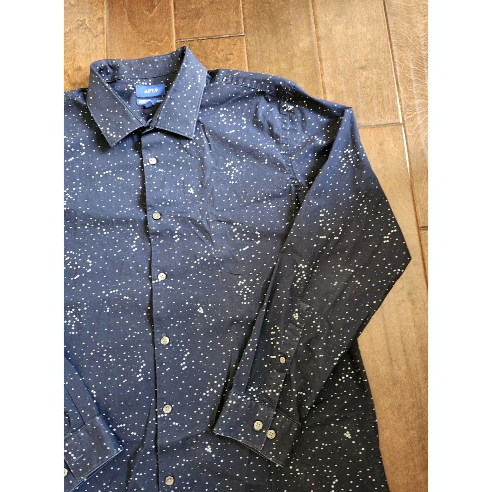 Apt. 9 Apt. 9 Dress Shirt Mens Long Sleeve Collared Slim Fit Snowflake Blue White 17.5 34/35 Holiday Christmas Size 48R - 6 Thumbnail