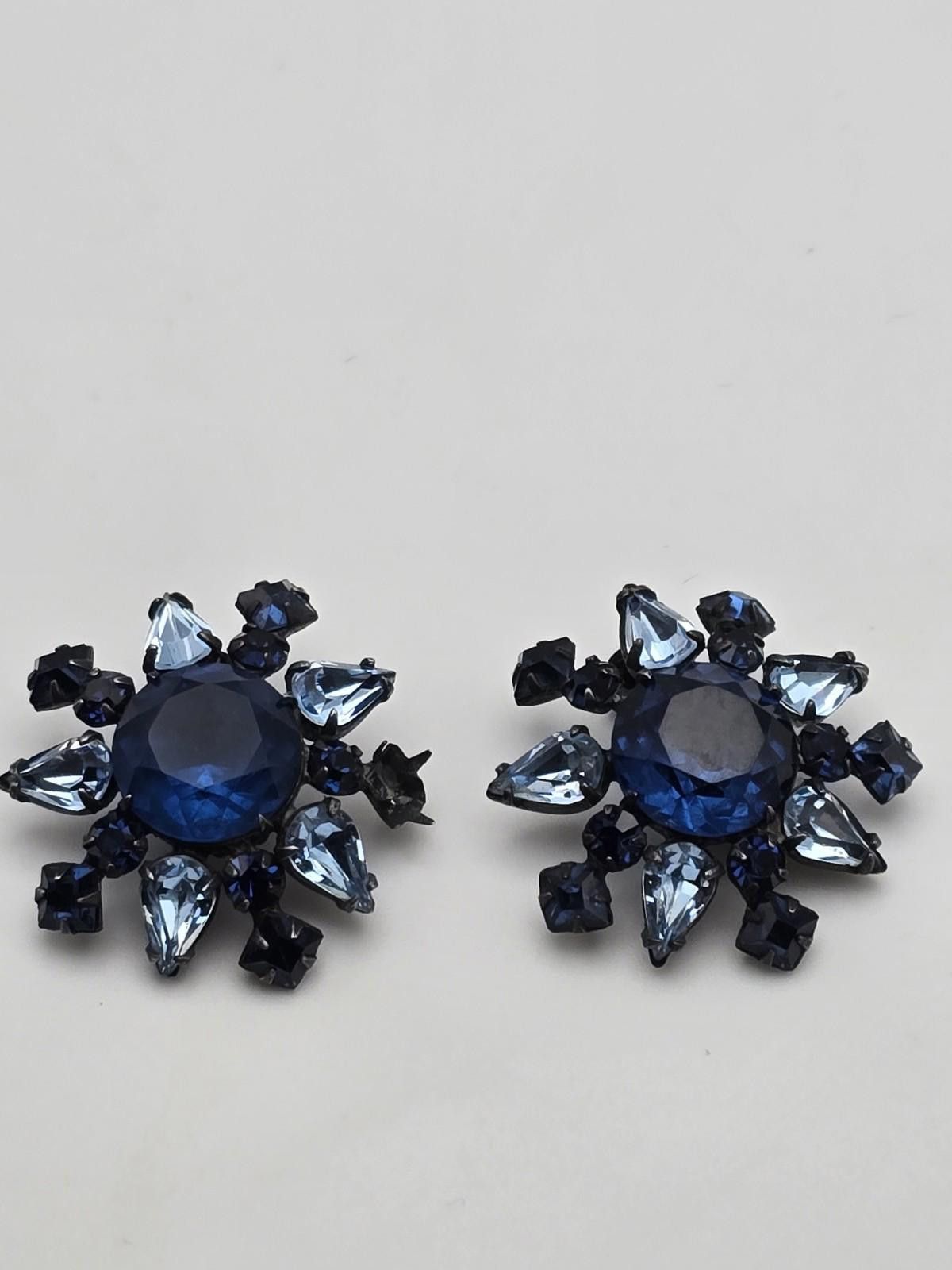Stephan Schneider VTG Signed Schreiner NY Sapphire Rhinestone Earrings Size ONE SIZE - 1 Thumbnail