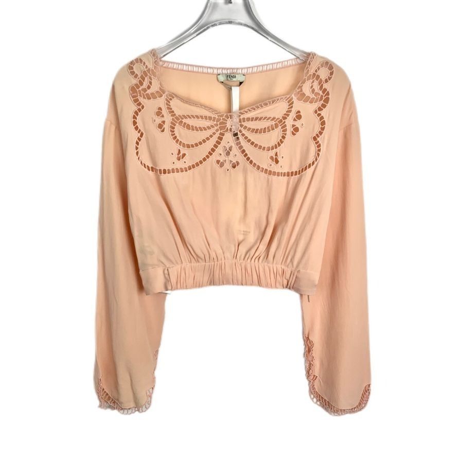 [Fendi] Butterfly Cutout Apricot Square-Neck Silk Blouse 36/