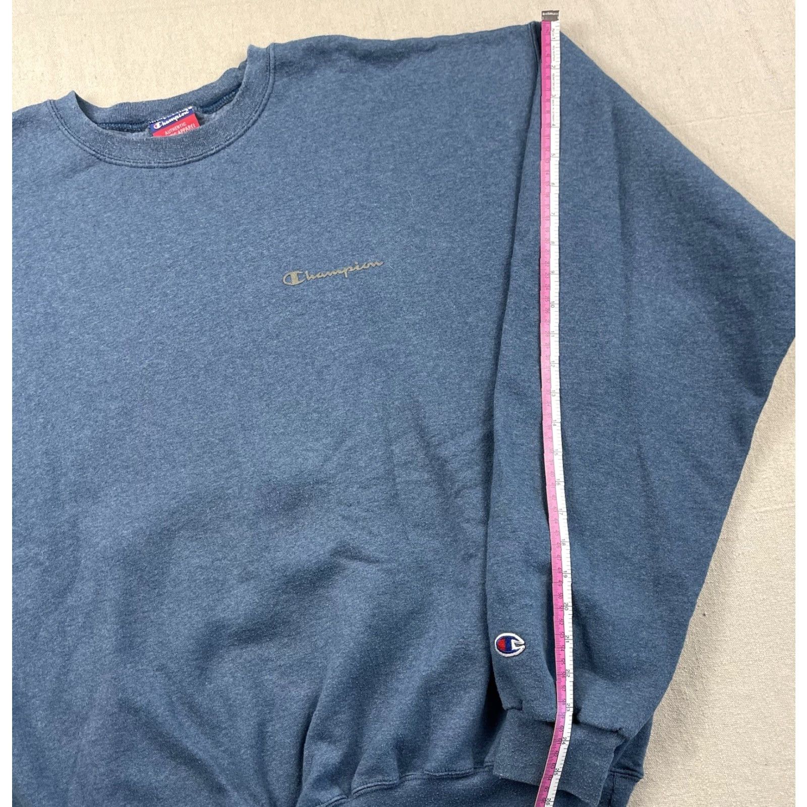 Champion VINTAGE Champion Mens XL Crewneck Sweatshirt Fleece Spell Out Logo Script Blue Size US XL / EU 56 / 4 - 5 Thumbnail
