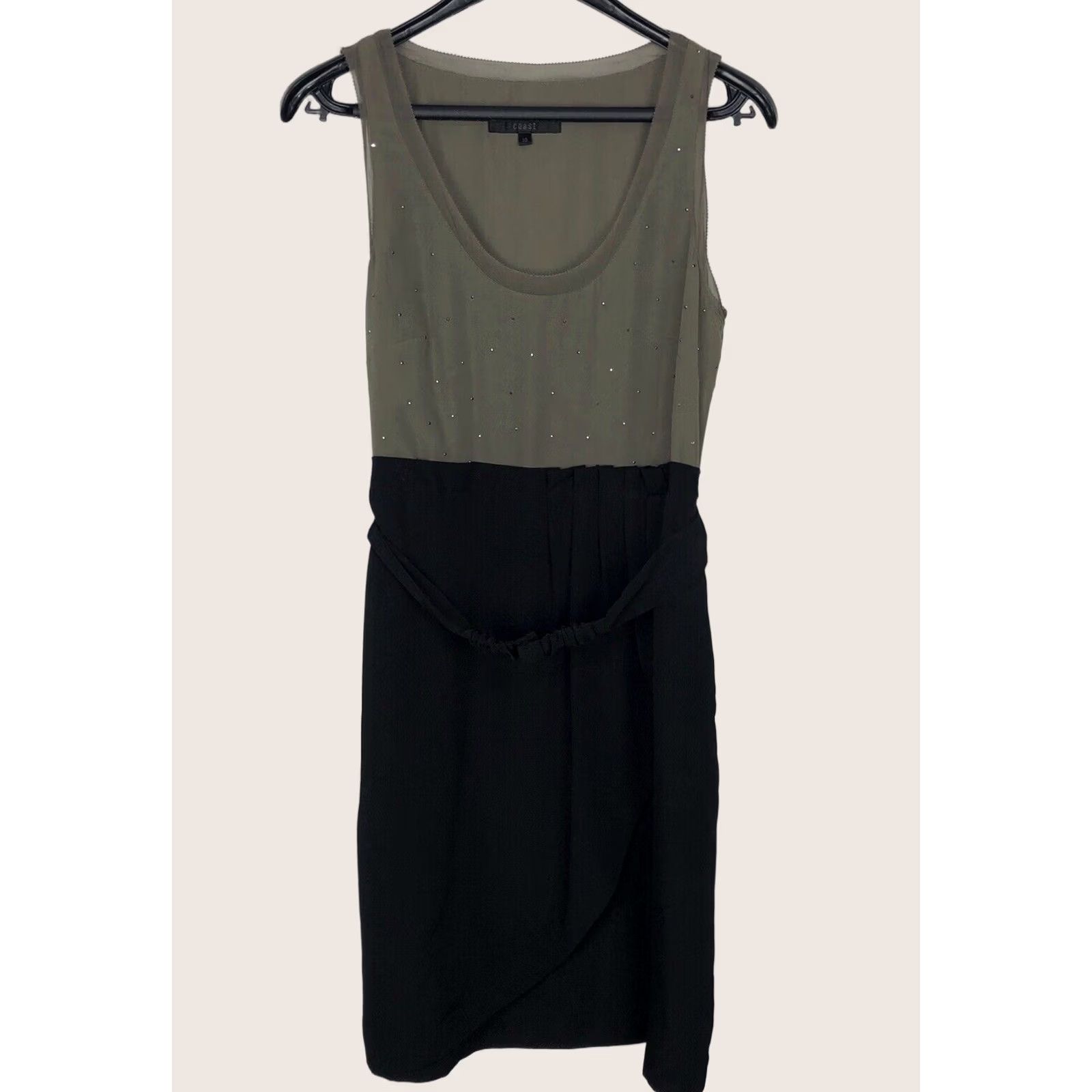 Vintage VINTAGE Coast Belted Khaki & Black Mini Sequin Dress UK 10 Sleeveless Women’s Party Cohorts Couture - Womens Size L / US 10 / IT 46 - 1 Thumbnail
