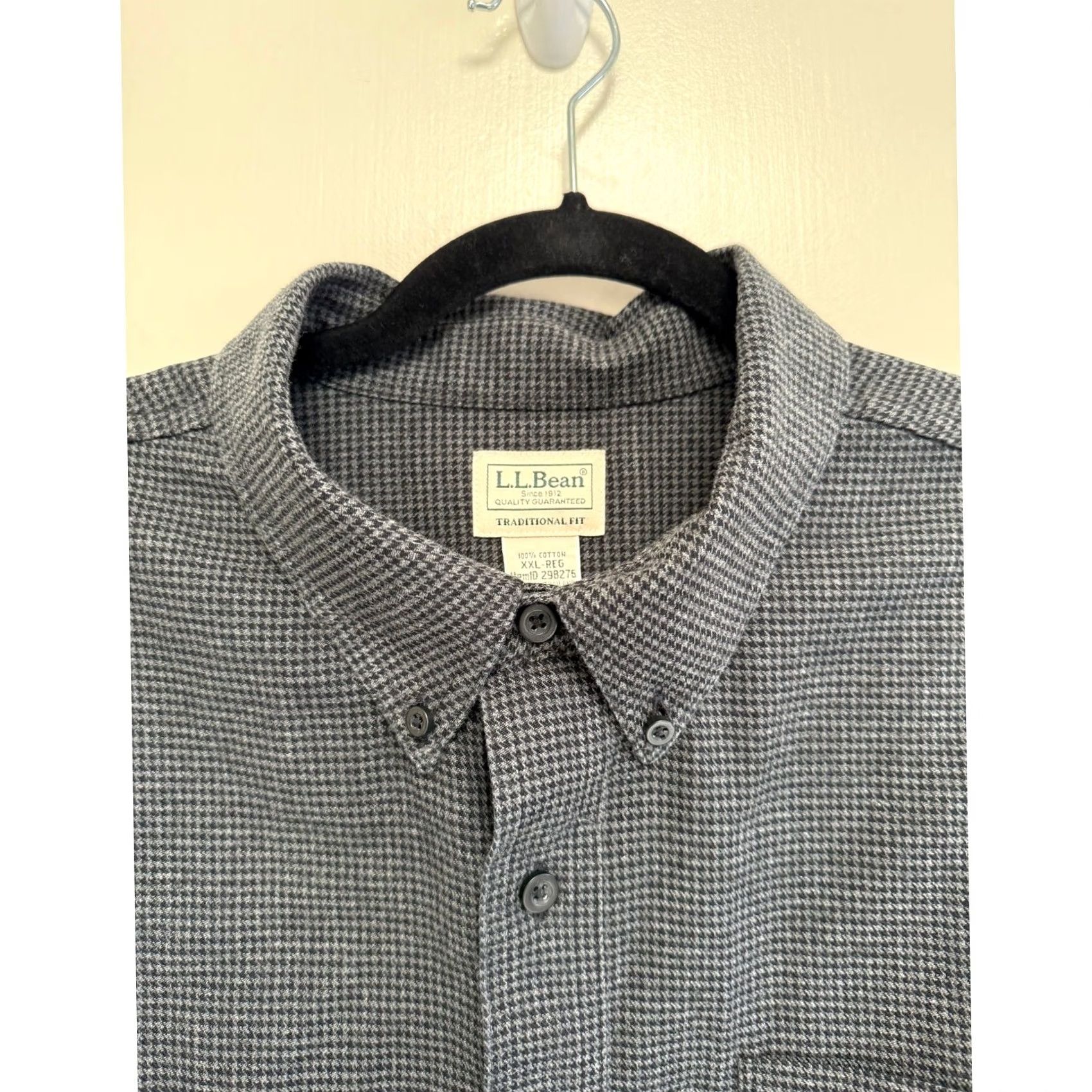 Vintage VINTAGE L.L. Bean Houndstooth Button Down Flannel Shirt XXL Men Regular Long Sleeve Gray 90s Traditional Fit Size US XXL / EU 58 / 5 - 5 Thumbnail