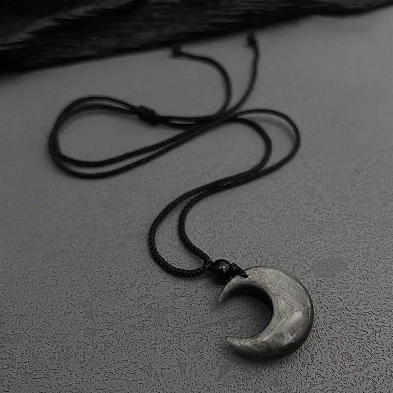 Jewelry Black Crescent Moon Pendant Necklace, Adjustable Cord Size ONE SIZE - 3 Thumbnail