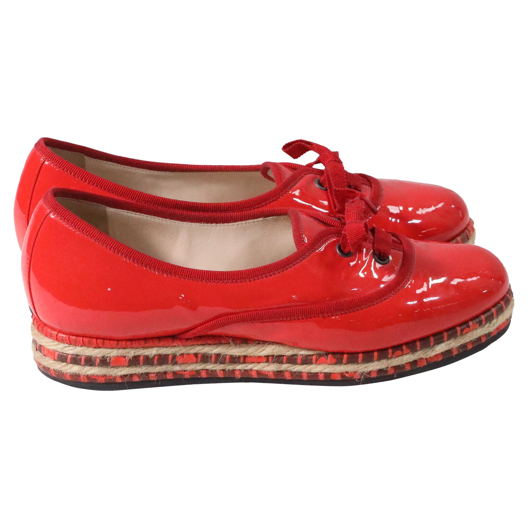 Bottega Veneta Bottega Veneta Espadrille Ballet Flats in Red Patent Leathe Size US 5.5 / EU 38 - 1 Thumbnail