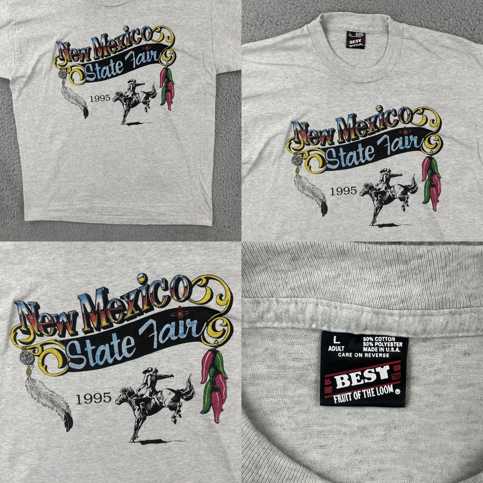 Fruit Of The Loom VINTAGE Fruit of the Loom T Shirt Gray XL 1990s Made in USA NM State Fair Mens Graphic Tee Size US XL / EU 56 / 4 - 8 Thumbnail