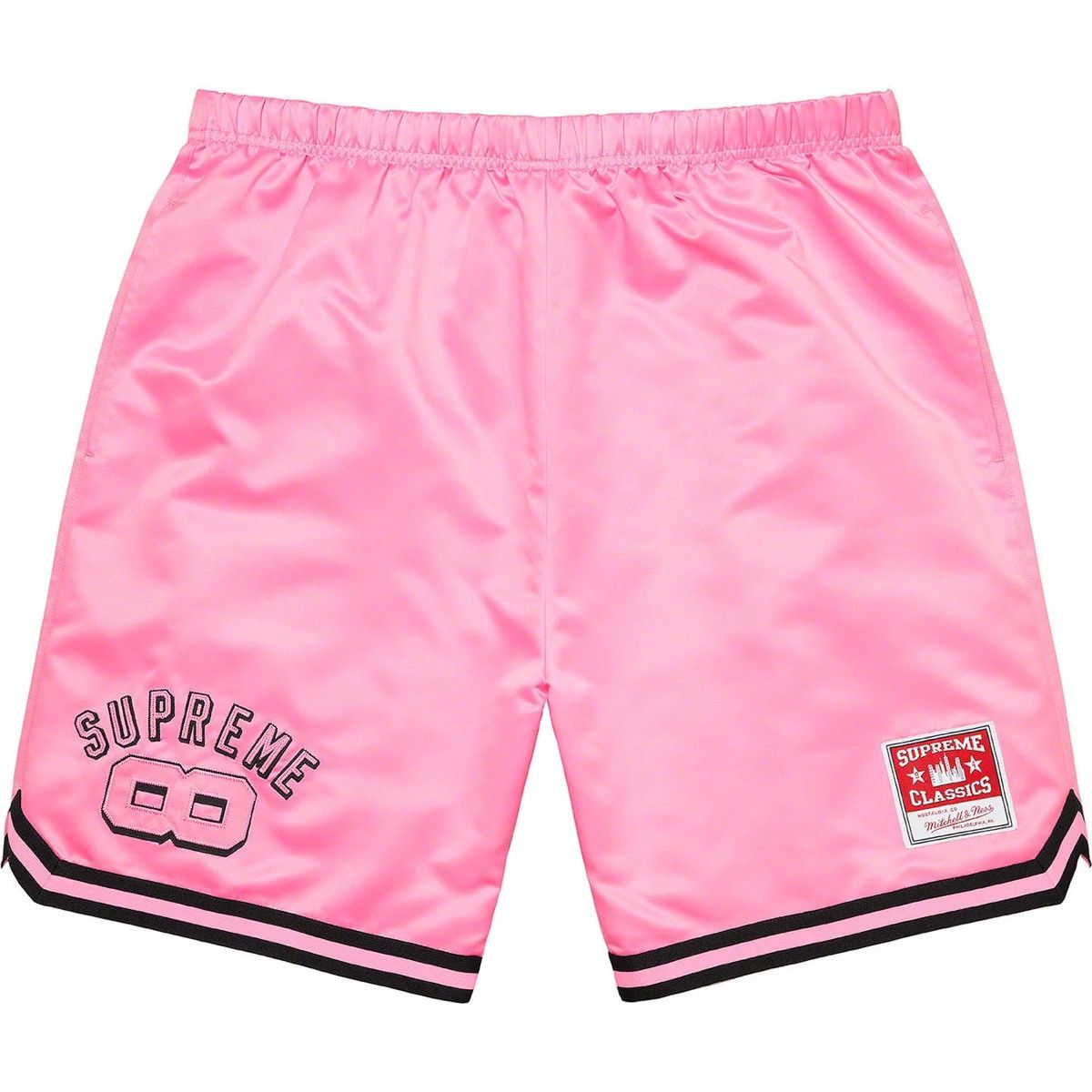 Image of Mitchell Ness x Supreme Mitchell & Ness Satin Basketball Shorts in Pink, Men's (Size 30)