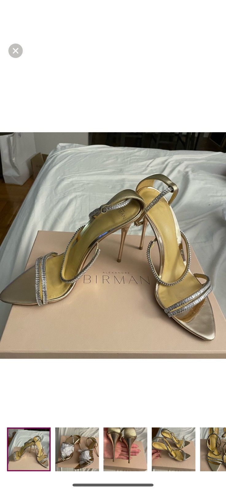 Alexandre Birman Lacy Zircone Gold Metallic Sandals