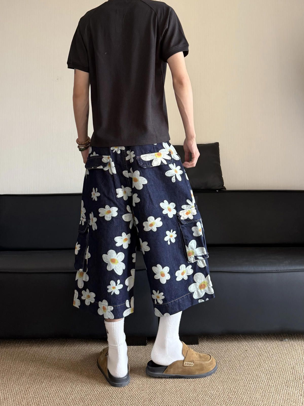 Floral Print Cargo Wide Leg Shorts, Wide Leg Jorts