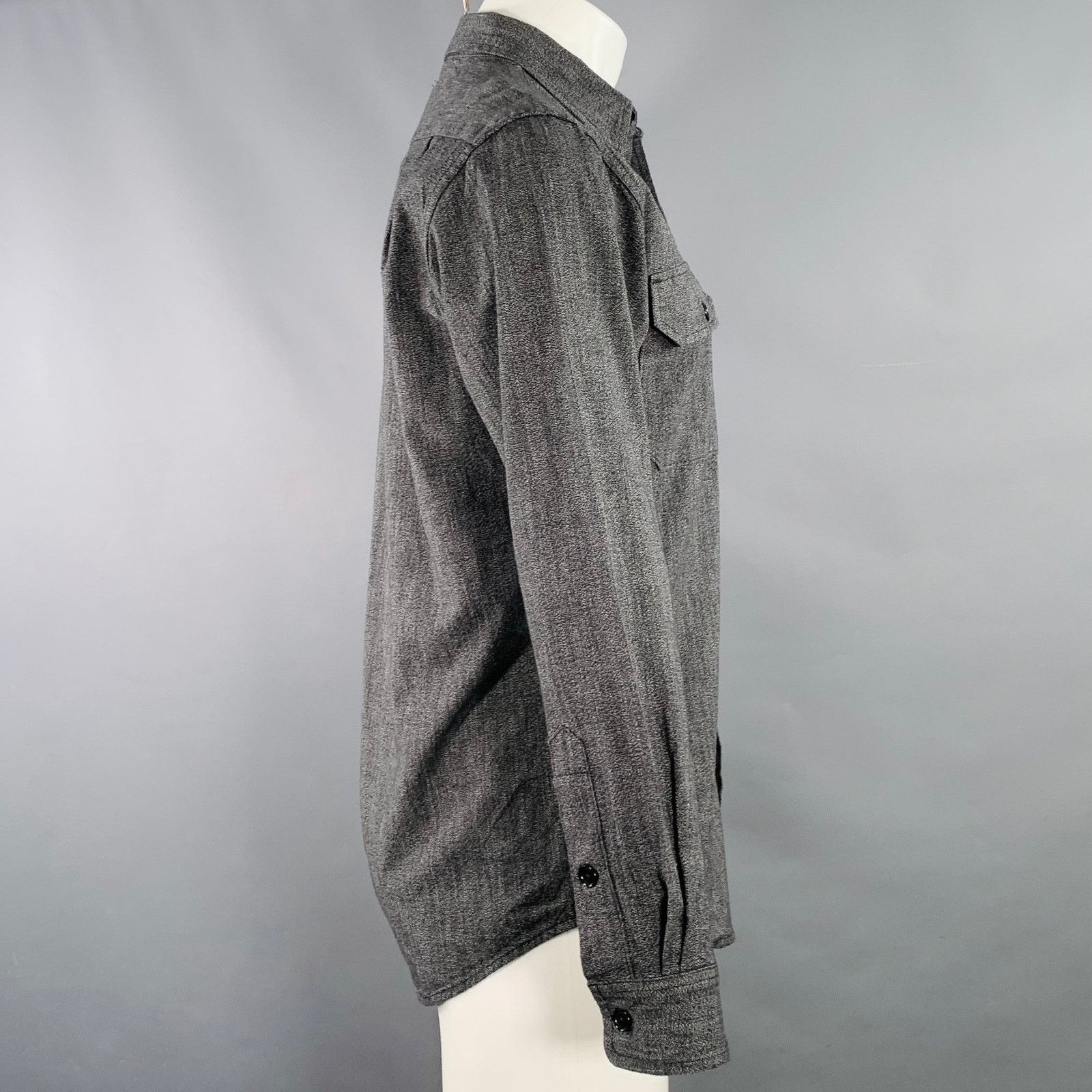 Jean Shop Size S Grey Black Cotton Two Pockets Long Sleeve Shirt Size US S / EU 44-46 / 1 - 2 Thumbnail
