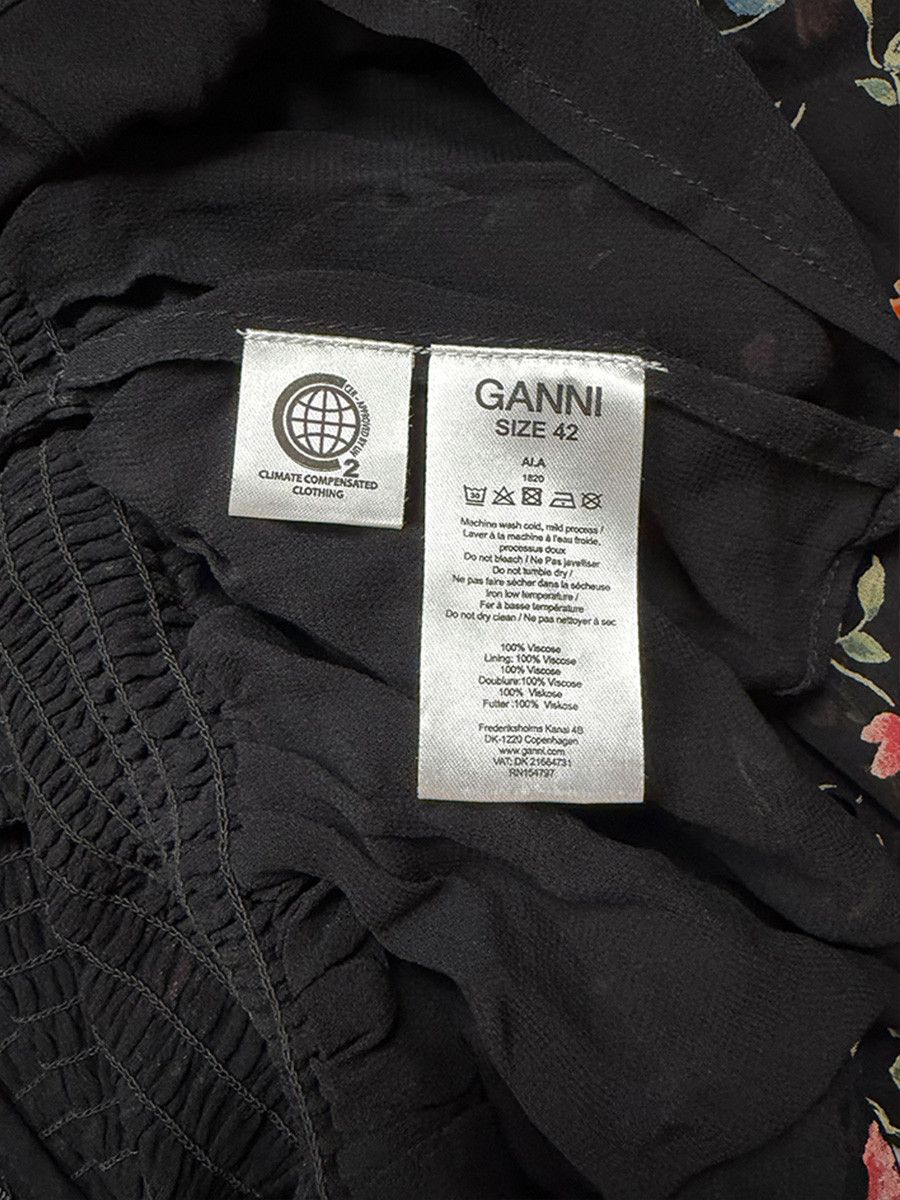 Ganni Ganni Blouse with Floral Print and Smocking, Black Size M / US 6-8 / IT 42-44 - 5 Thumbnail