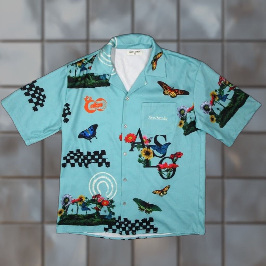 Vintage Almost Someday Shirt Mens 2XL XXL Blue Button Up AOP Bloom Butterfly Size US XXL / EU 58 / 5 - 1 Thumbnail