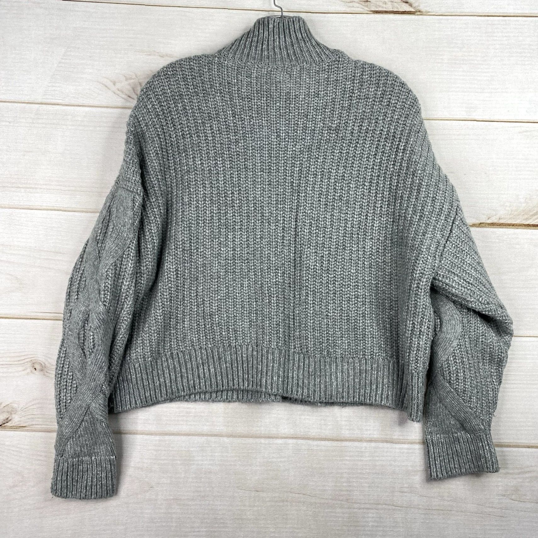 Elizabeth and James Elizabeth and James Sweater Womens L Gray Cable-Knit Mock Neck Cropped Boxy Pullover Crew Neck Casual Boho City Classic Size L / US 10 / IT 46 - 8 Thumbnail