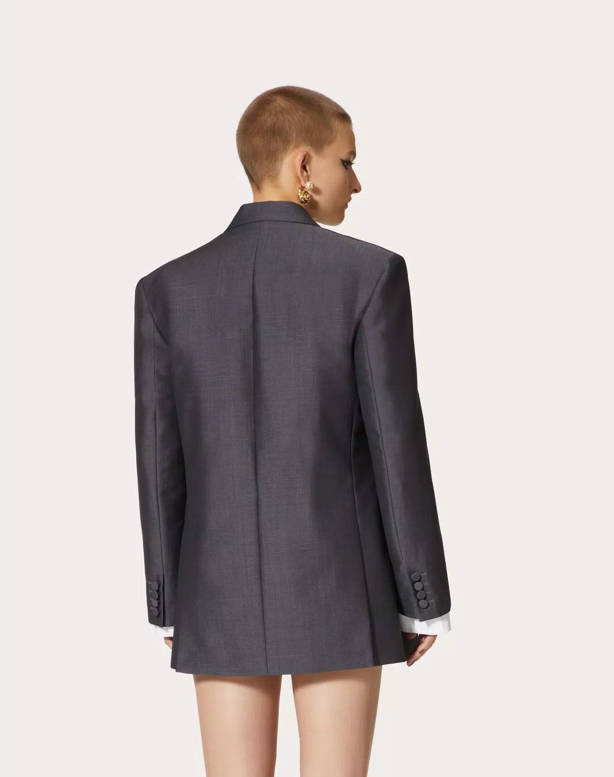 Valentino o1s1wg110625 Blazer In Mohair Canvas in Grey Size L / US 10 / IT 46 - 4 Thumbnail