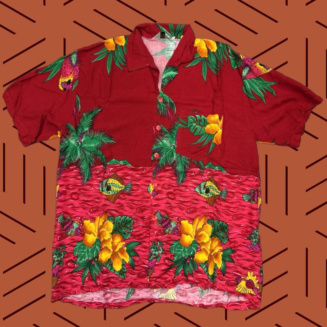 Vintage VINTAGE CARIBBEAN SURF Hawaiian Shirt XL Red Floral Print Short Sleeve Button-Up Mens 80s 90s Size US XL / EU 56 / 4 - 1 Thumbnail