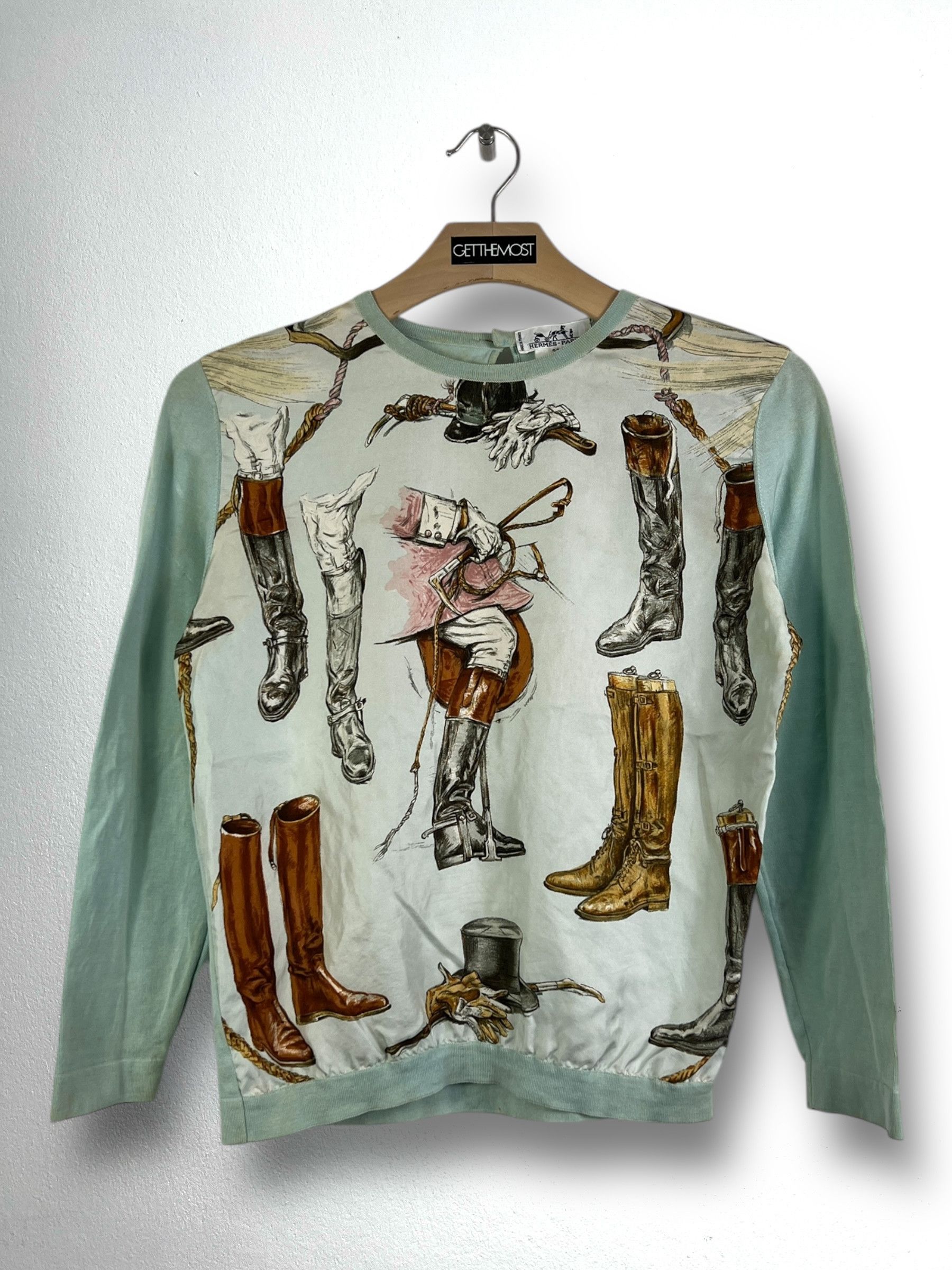 Hermes Vintage HERMÈS Paris Printed Silk Sweatshirt (38) GTMPT962 Size S / US 4 / IT 40 - 1 Thumbnail