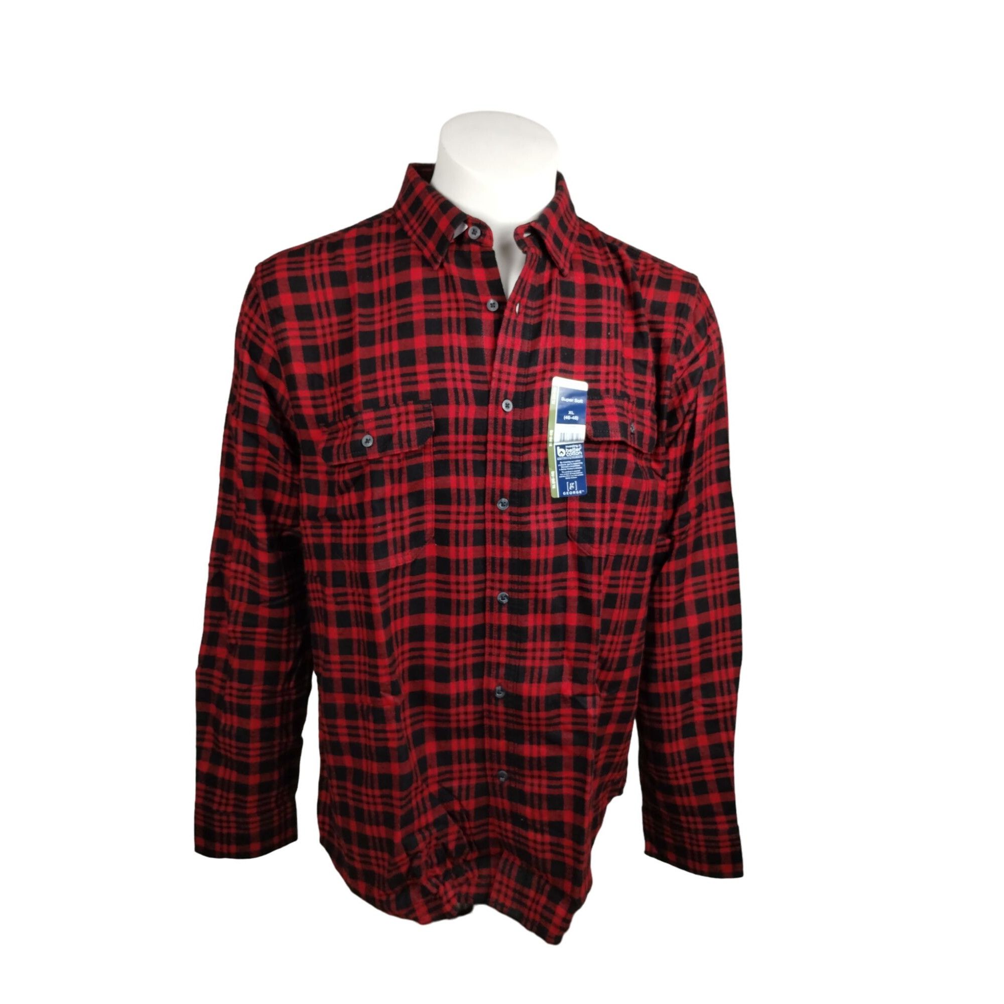 George George Mens XLT Red and Black Plaid Soft Flannel Long Sleeve Size US XL / EU 56 / 4 - 2 Thumbnail