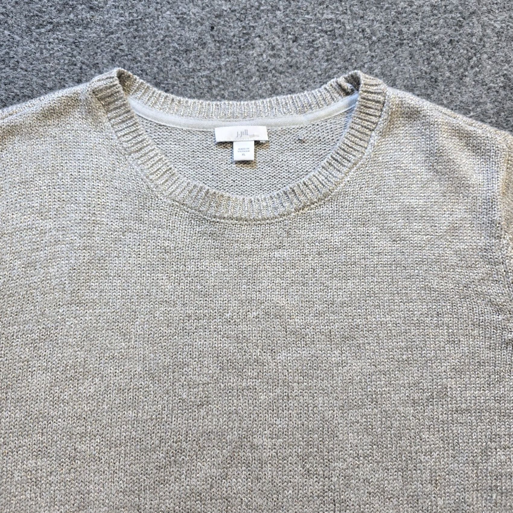 J. Jill J Jill Sweater Womens XL Gray Gold Metallic Shimmer Long Sleeve Knit Casual Pullover Size XL / US 12-14 / IT 48-50 - 2 Thumbnail