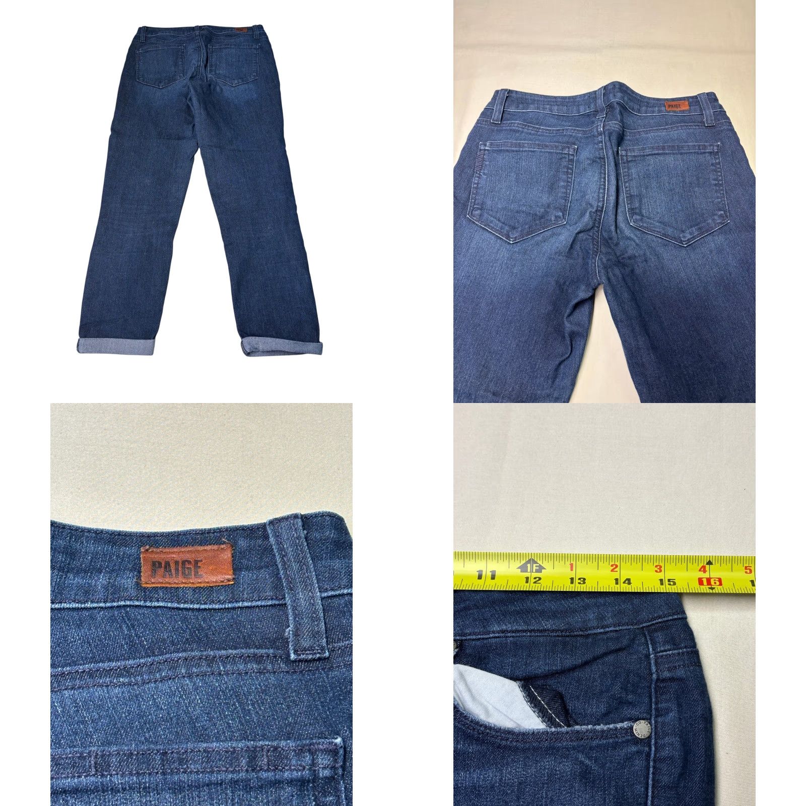 Paige Paige Kylie Crop Jeans Tonal Duncan Dark Wash Straight Leg 29X26 WJ629 DNM184 Womens Denim Size 29" - 8 Thumbnail