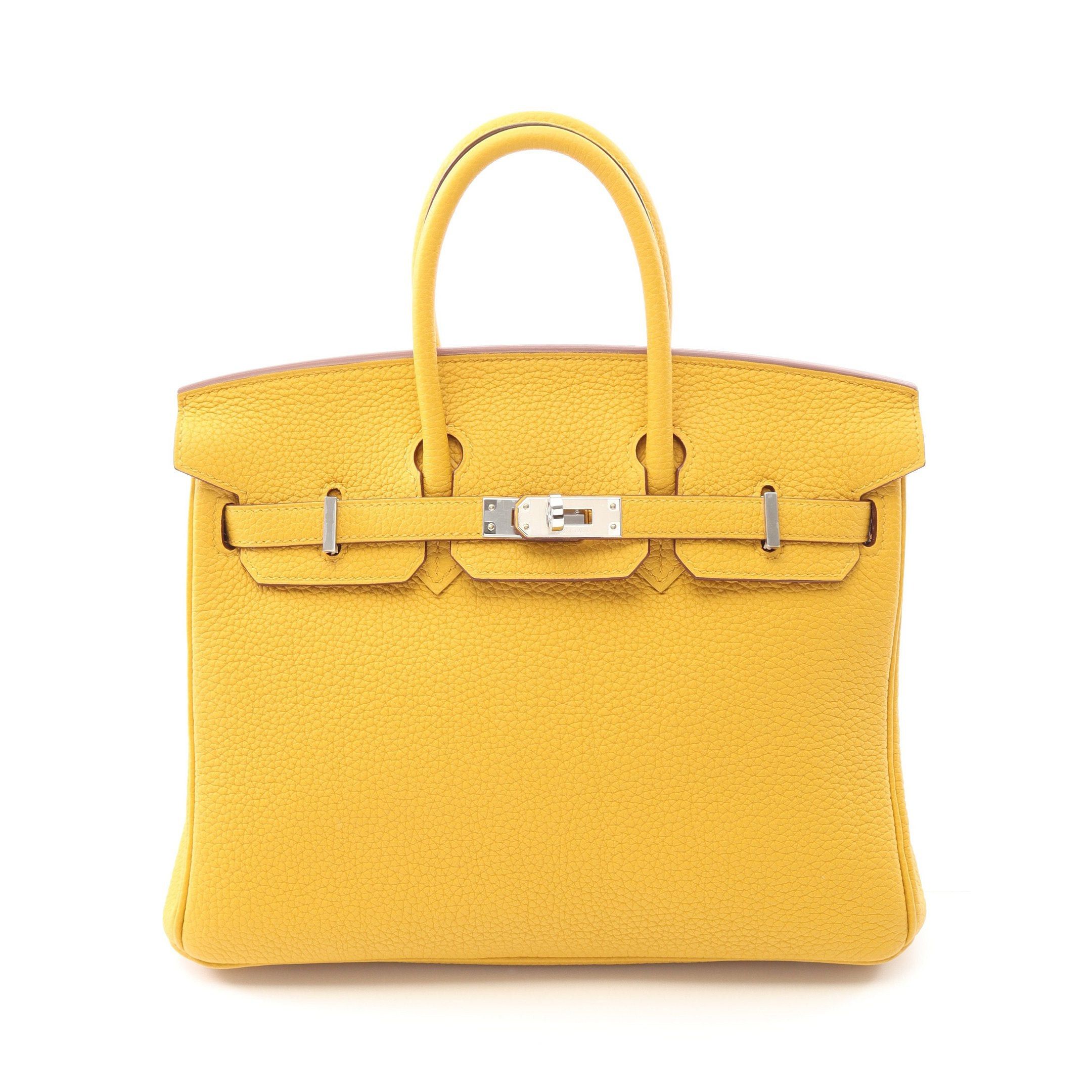 Hermes Birkin 25 Jaune Ambre Handbag Togo Yellow Silver Hardware B Stamp