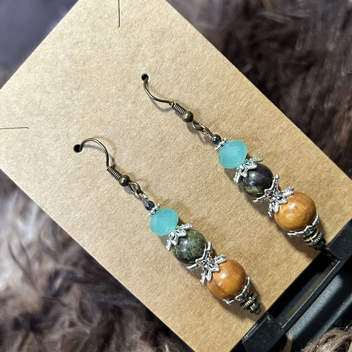 Handmade Handcrafted vintage wood bead dragon blood faceted earrings Size ONE SIZE - 1 Thumbnail