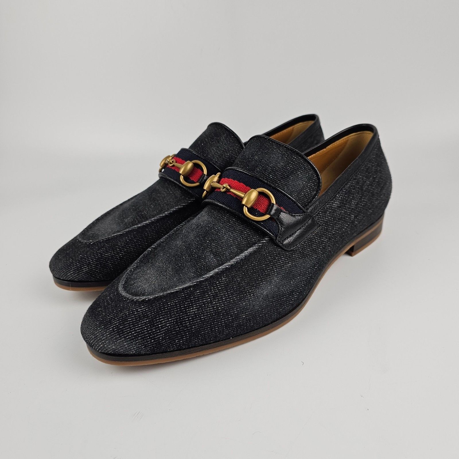 GUCCI Men's Black Denim With Horsebit Loafers New & Authenti