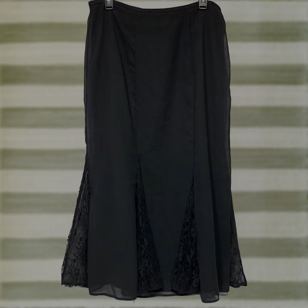 Vintage Scarlett Skirt Midi A-Line 16 Black Lace Inserts 34"W Romantic Gothic Whimsy Women Size 38" / US 16 / IT 52 - 1 Thumbnail