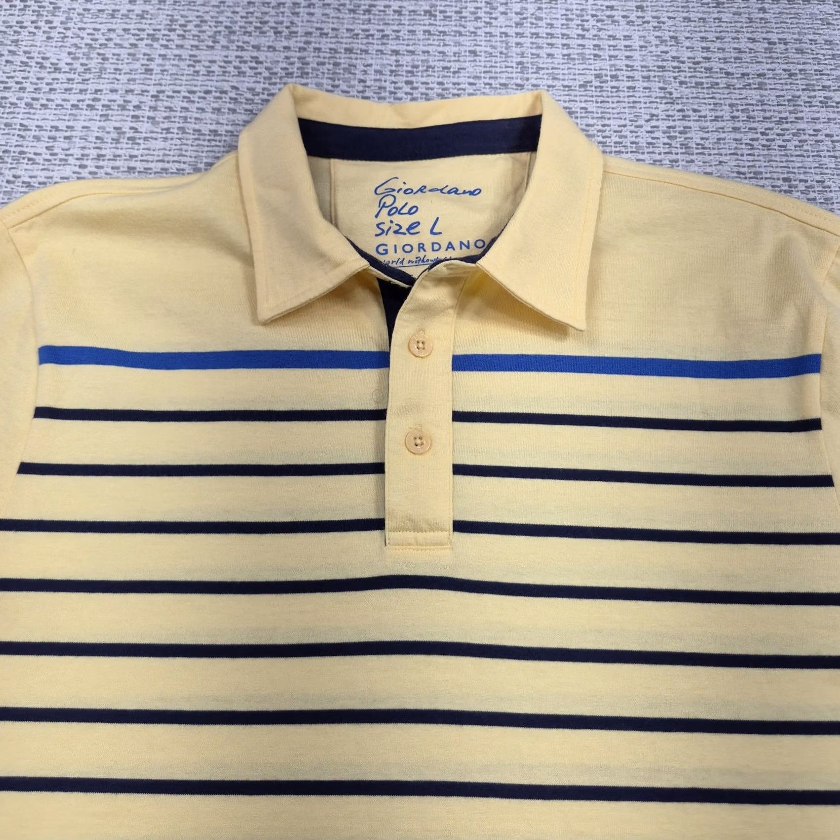 Vintage Giordano Polo Shirt Mens Large Yellow Stripe Tapered Fit Cotton Knit Casual Shirt Size US L / EU 52-54 / 3 - 4 Thumbnail