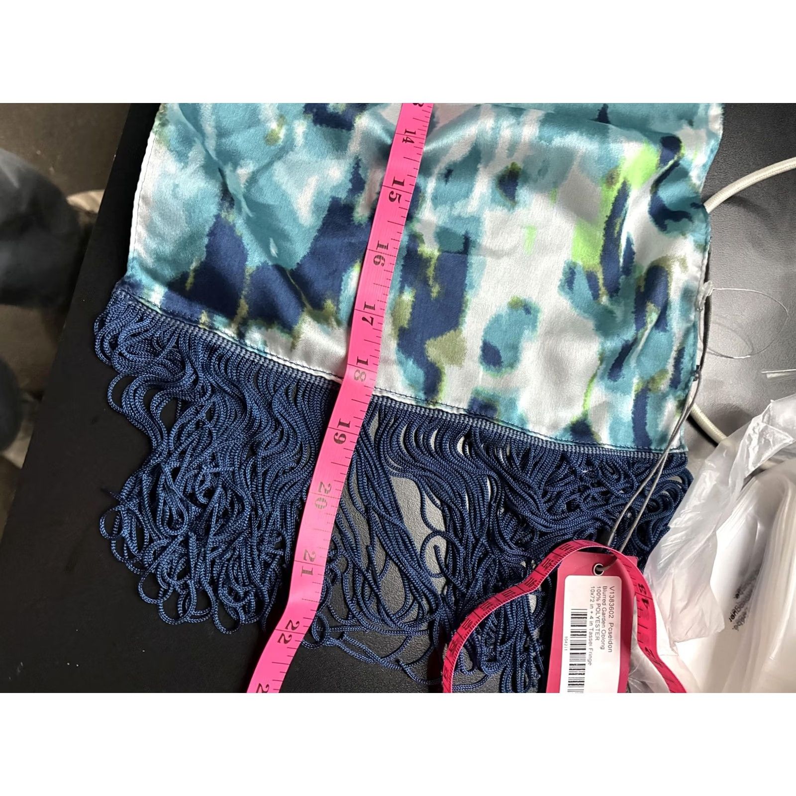 Vince Camuto Vince Camuto Scarf Womens One Size Blue Floral Chiffon Rectangle Tassel Fringe Size ONE SIZE - 5 Thumbnail