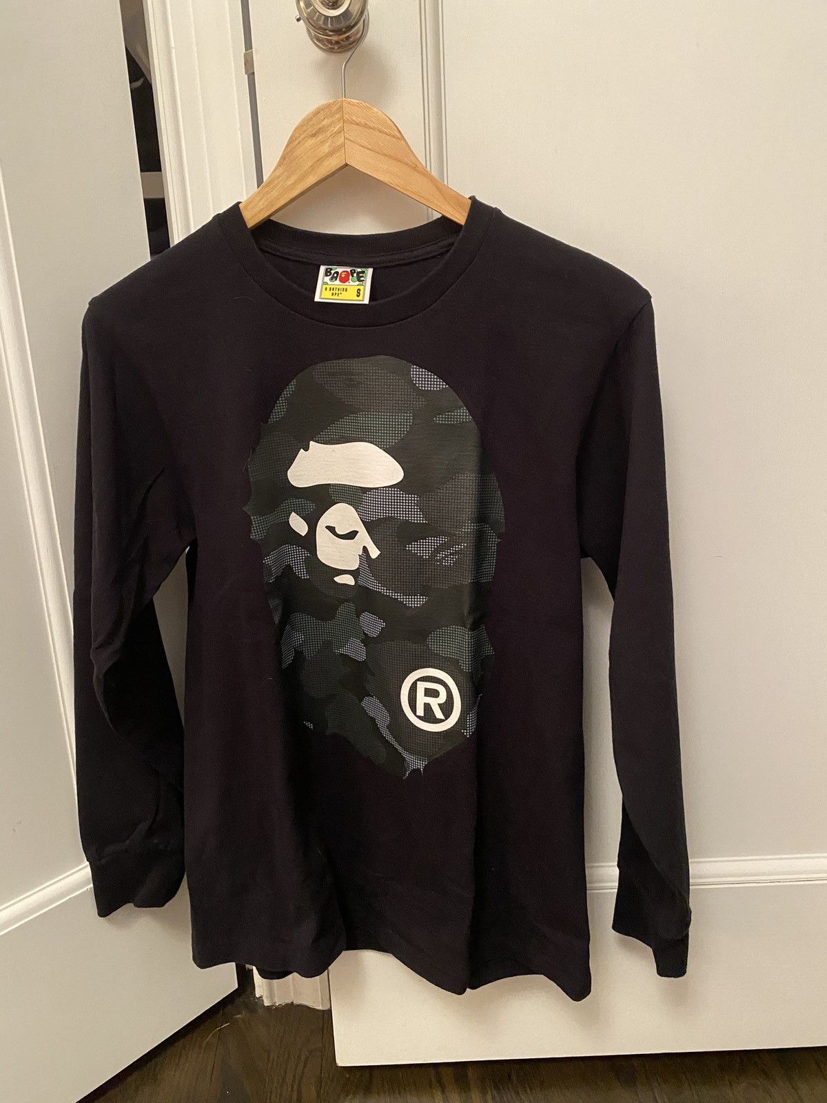 image of Bape Dot Camo Big Ape Head L/s Tee in Black, Men's (Size Small)