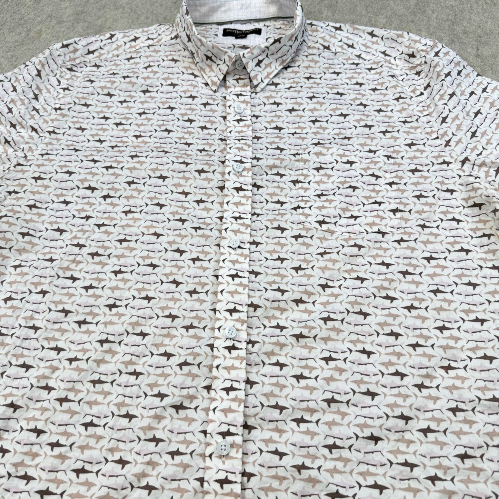 Johnston & Murphy Johnston & Murphy Shirt Mens 3XL White Short Sleeve Button-Up Nautical Graphic Print Pocketed Pocket Shark Print Casual Size US XXL / EU 58 / 5 - 3 Thumbnail
