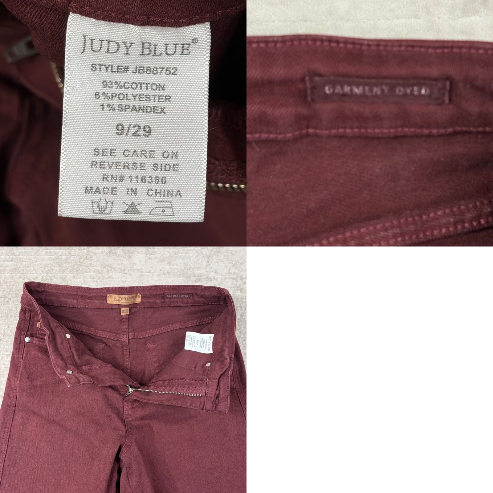 Vintage Judy Blue Burgundy Wide Leg Jeans JB88752 Size 9/29, High Rise, 5-Pocket Denim, Stretch, Button Fly, Womens Size 30" / US 8 / IT 44 - 8 Thumbnail