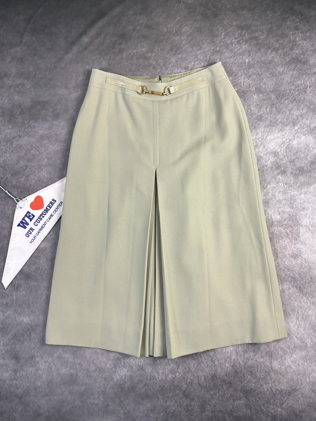 Celine × Vintage 1970s Celine Skirt Vintage Wool Maxi Pistachio Horsebit Gold Size 28" / US 6 / IT 42 - 19 Thumbnail