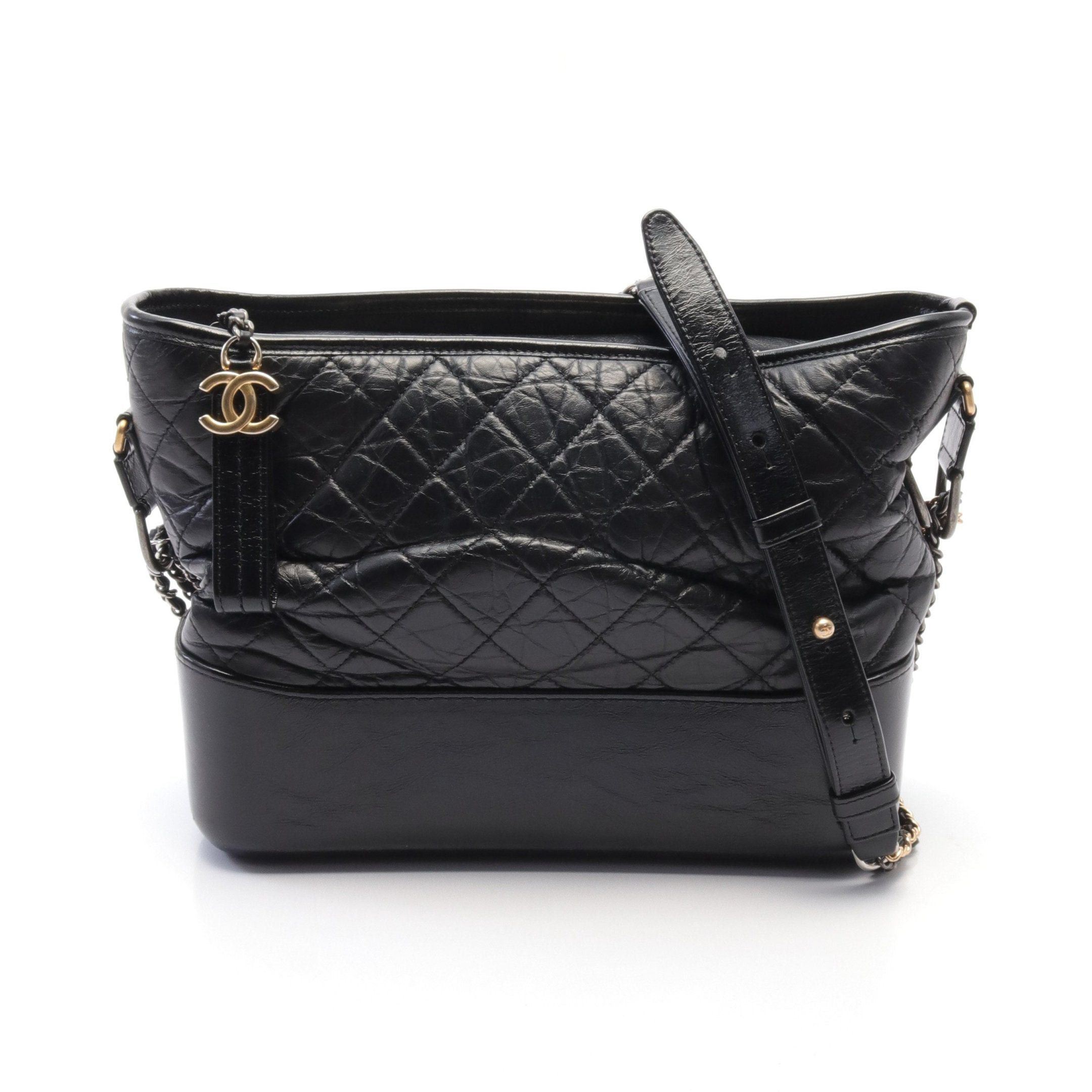 Chanel Gabriel De Chanel Small Hobo Chain Shoulder Bag Leather Black Combination Metal Fittings