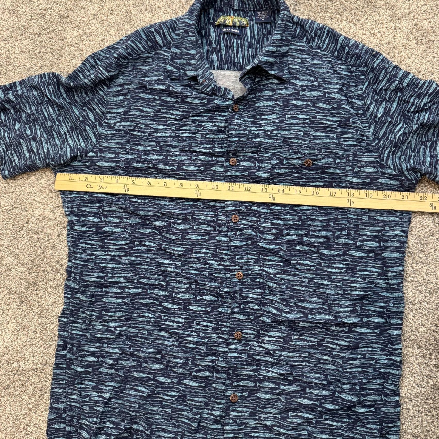 Vintage Campia Shirt Mens Medium Blue Fish Print Rayon Easy Care Button Up Casual Size US M / EU 48-50 / 2 - 6 Thumbnail