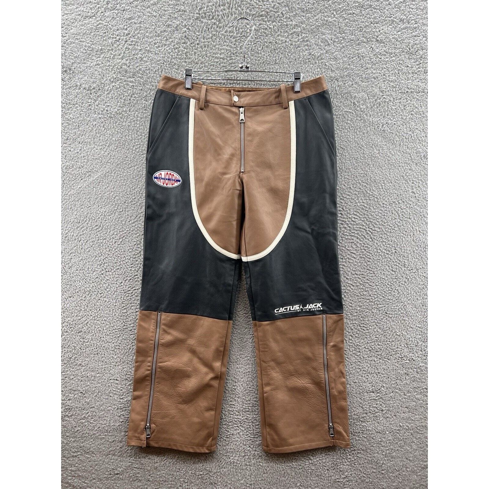 Jordan Brand Jordan Travis Scott Brown Leather Moto Pants 10 DX8601-256 Size 32" / US 10 / IT 46 - 1 Thumbnail