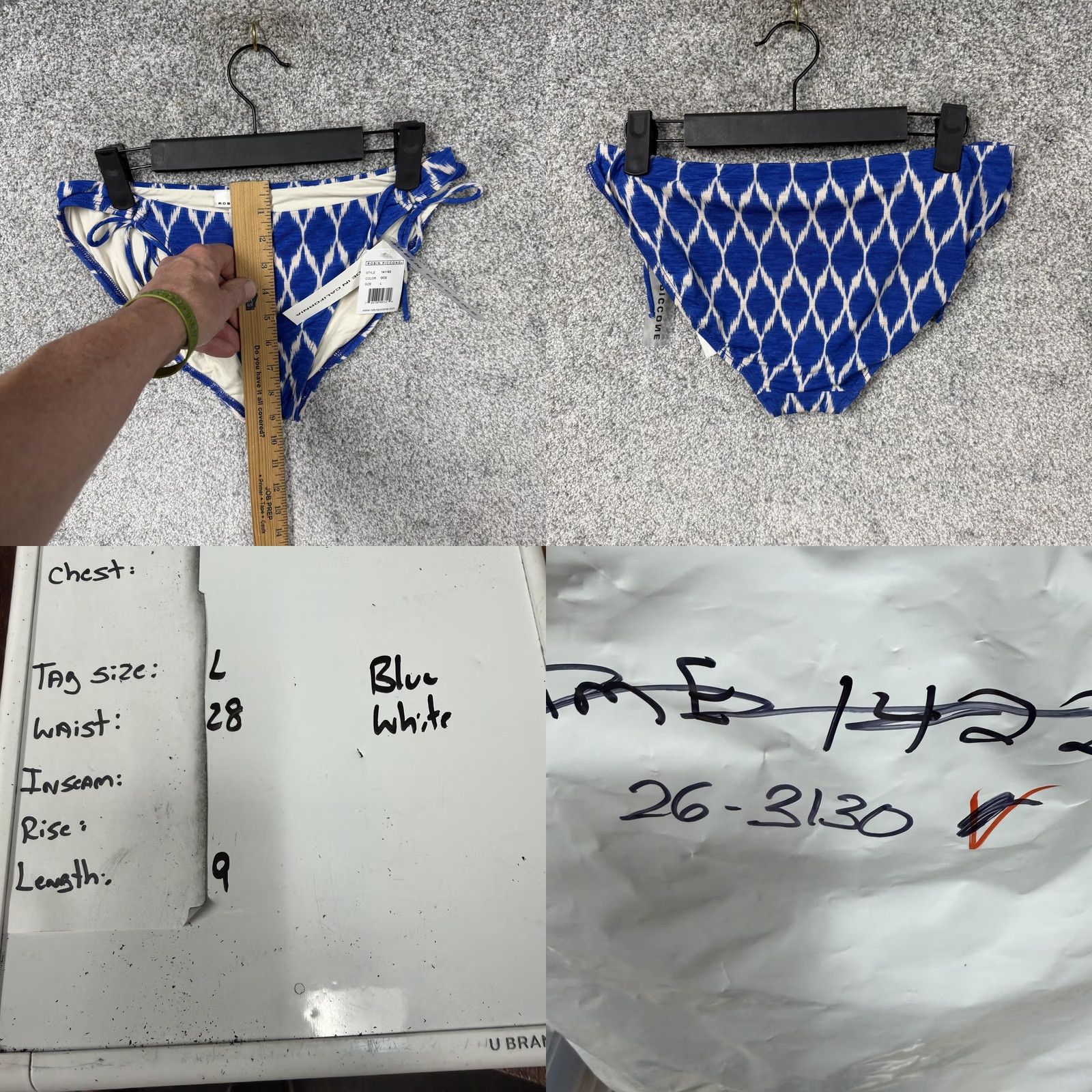 Vintage Robin Piccone Bikini Bottom L Blue Ikat Side Tie Coastal Resort Swimwear Chic Women Size 36" / US 14 / IT 50 - 8 Thumbnail