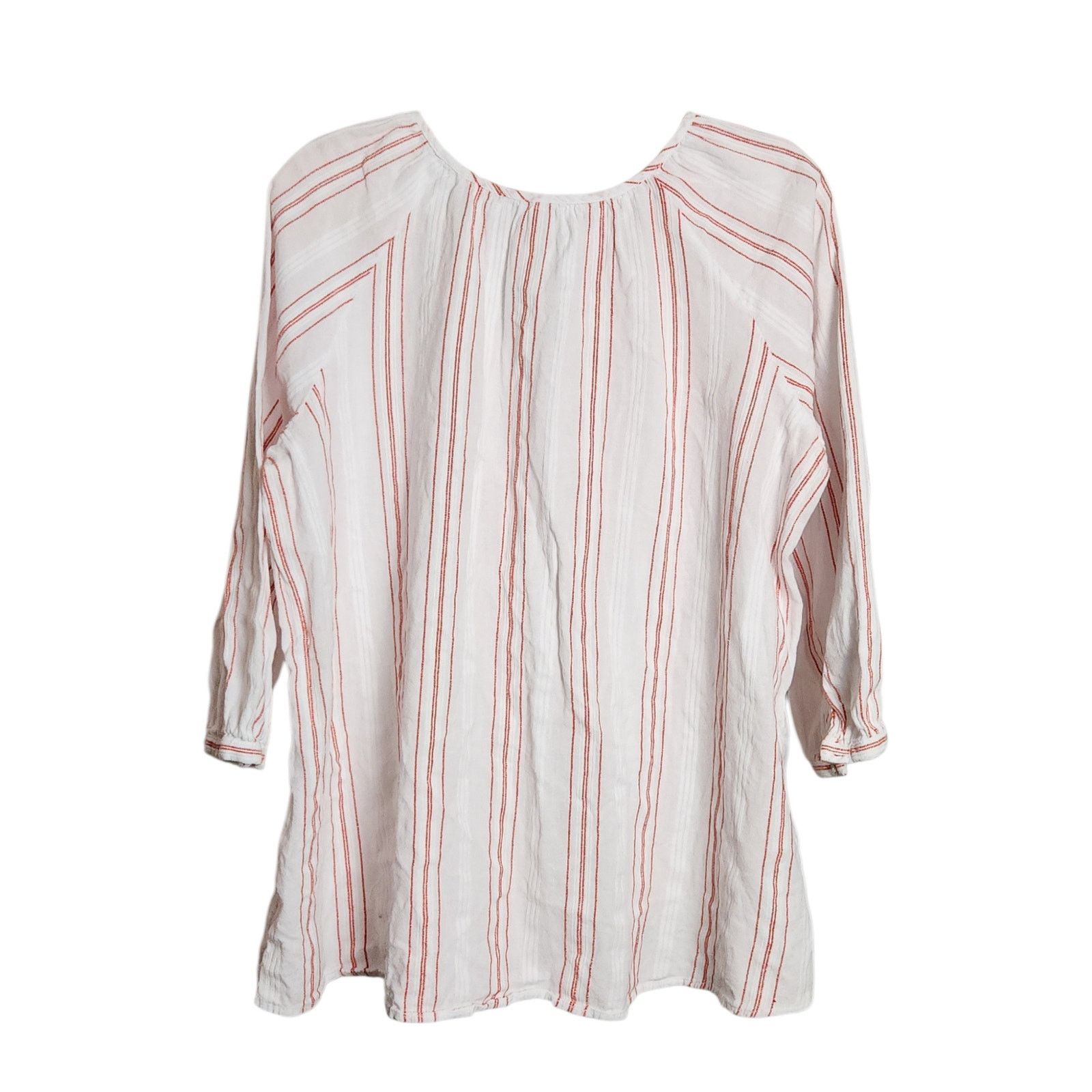 Merona Merona Red and White Striped Keyhole Tie Neck Top - XXL Size XXL / US 16-18 / IT 52-54 - 8 Thumbnail