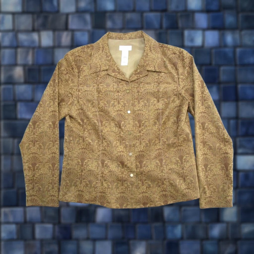 Liz Claiborne Liz Claiborne Shirt Beige Suede Like Knit Denim Vintage Snap Front Collared Size 10 Size L / US 10 / IT 46 - 1 Thumbnail