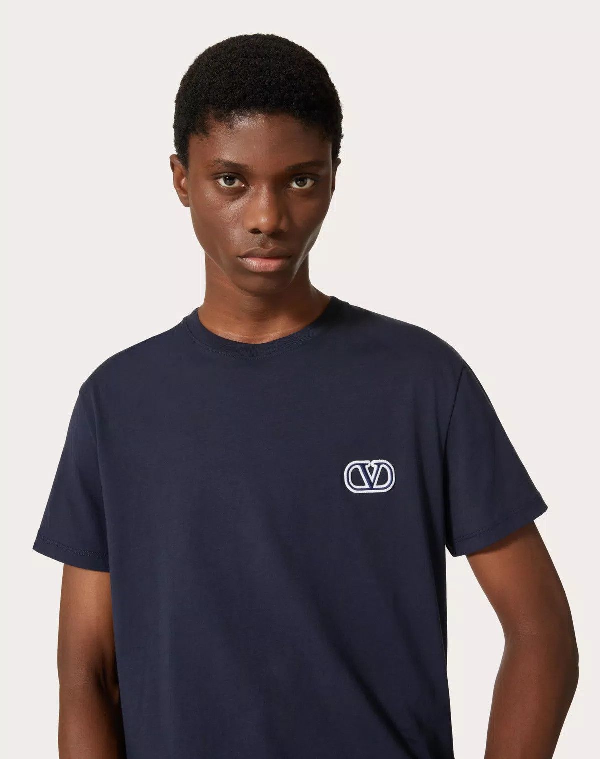 Valentino oc11z0725 Cotton T-Shirt With Vlogo Signature in Navy Blue Size US XS / EU 42 / 0 - 6 Thumbnail