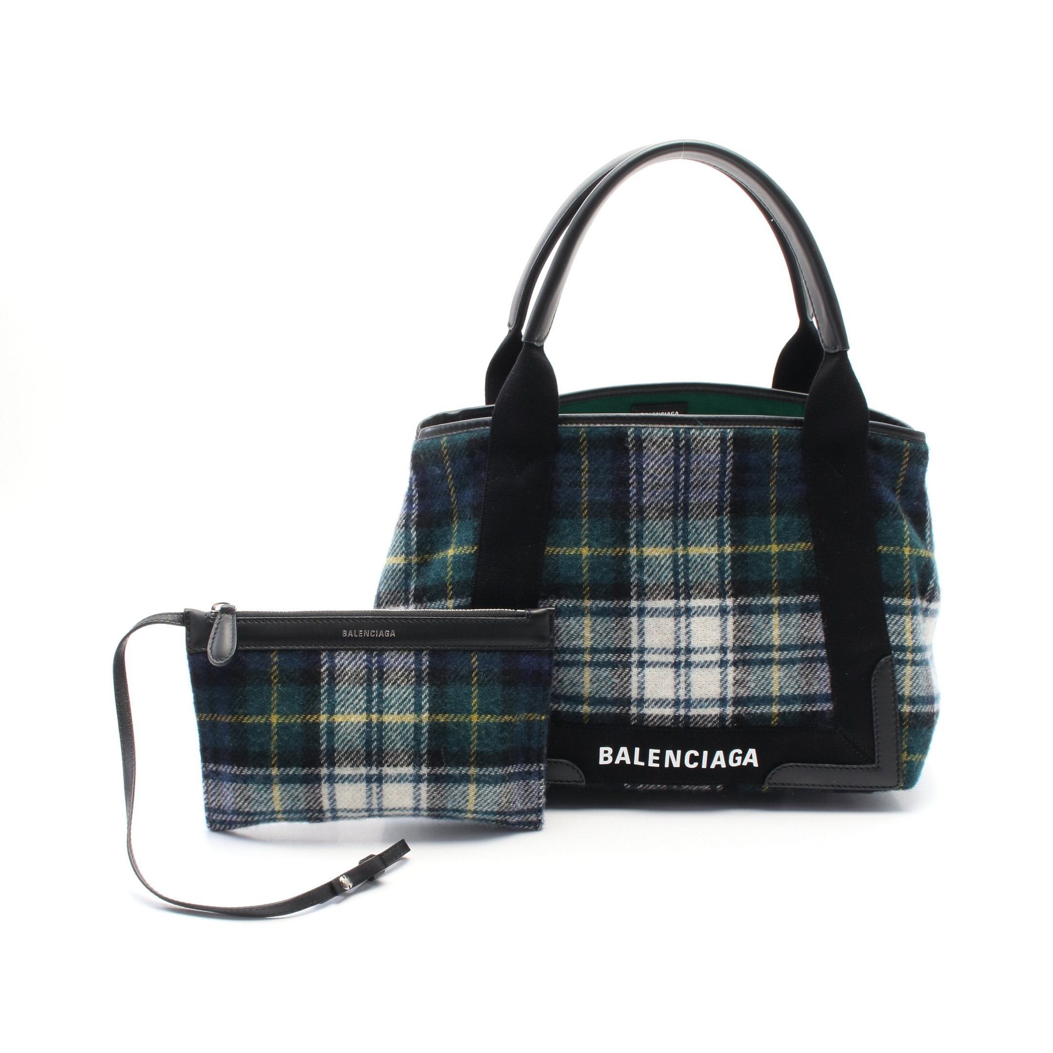 Balenciaga Navy Cabas S Hippopotamus Handbag Tote Bag Wool Leather Green Black Multicolor, Women's