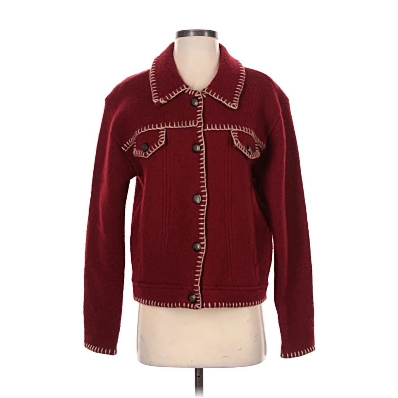 Vintage VTG Smith Hawkens Whipstitch Red Collared Wool Claret Jacket Size S / US 4 / IT 40 - 1 Thumbnail