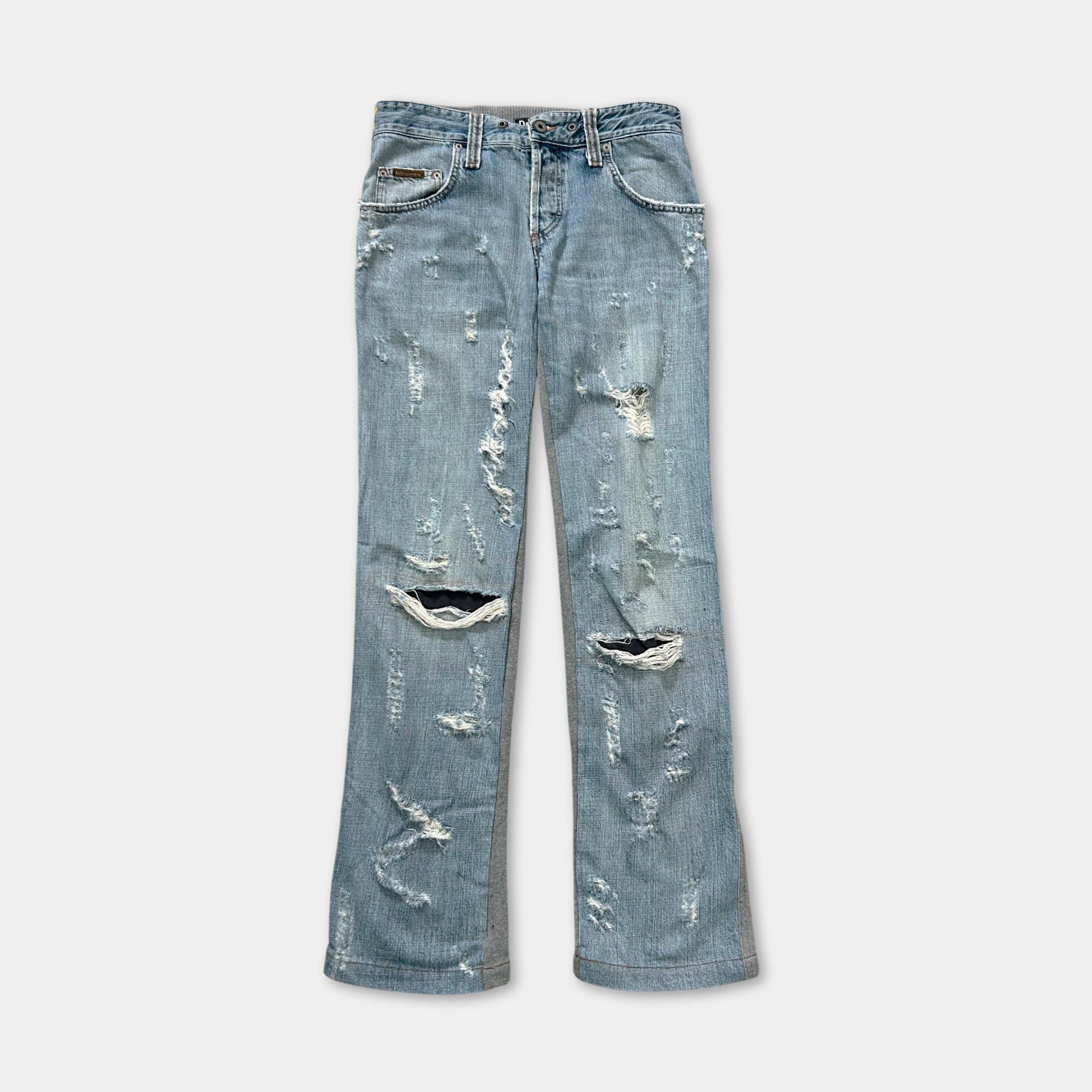 Dolce & Gabbana Dolce & Gabbana Hybrid Distressed Denim and Fleece Pants Size US 28 / EU 44 - 1 Thumbnail