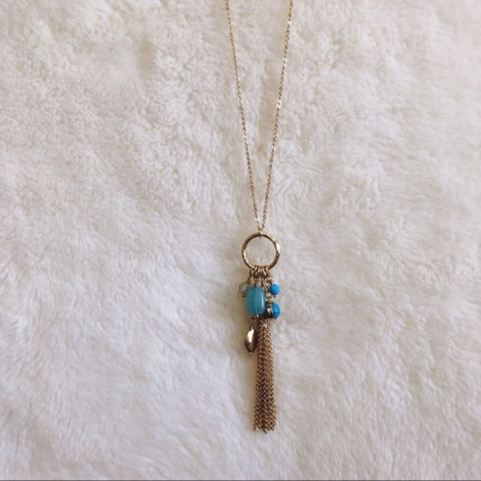 Loft LOFT Gold & Blue Cluster Pendant Necklace Size ONE SIZE - 3 Thumbnail