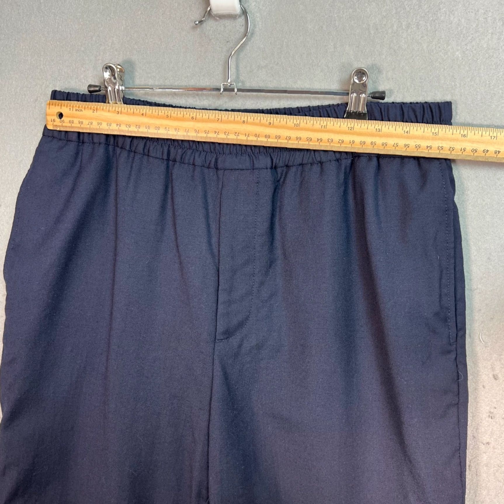 VINTAGE Études Navy Wool Pants 48 Men's Wool Chino Flat Front Relaxed Fit Elastic Waistband With Pocket size 48 Navy Mens Pants 90s (if applicable)
