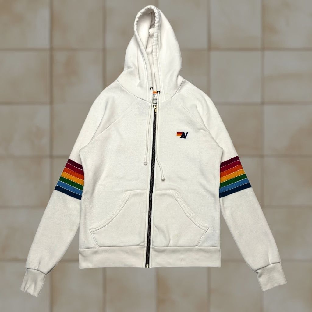 Aviator Nation Aviator Nation Hoodie Full Zip Rainbow Stitch Sleeve Women's XS Retro Loungewear Size XS / US 0-2 / IT 36-38 - 1 Thumbnail