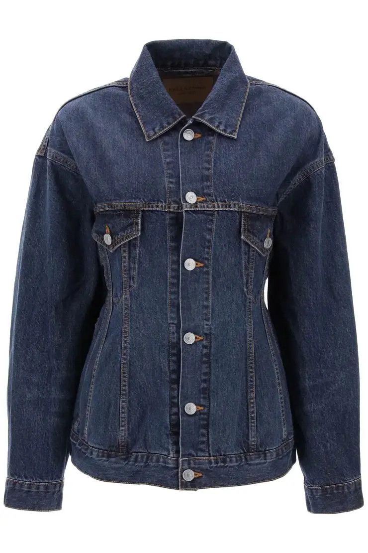 image of Balenciaga O1S22I1N0424 Hourglass Denim Jacket In Blue, Women's (Size XS)